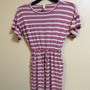 Striped Pink and White Dress with Ruffle Sleeves